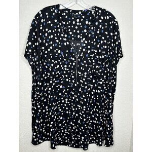 Torrid 4 Top 4X Black Blue White Polka Dot Zip Neck Popover Lightweight Office